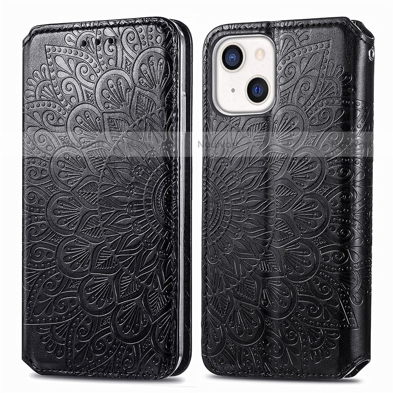 Leather Case Stands Fashionable Pattern Flip Cover H01 Holder for Apple iPhone 13 Black