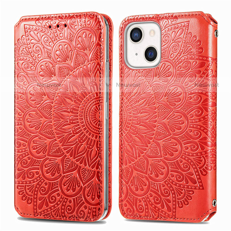 Leather Case Stands Fashionable Pattern Flip Cover H01 Holder for Apple iPhone 13 Mini Red