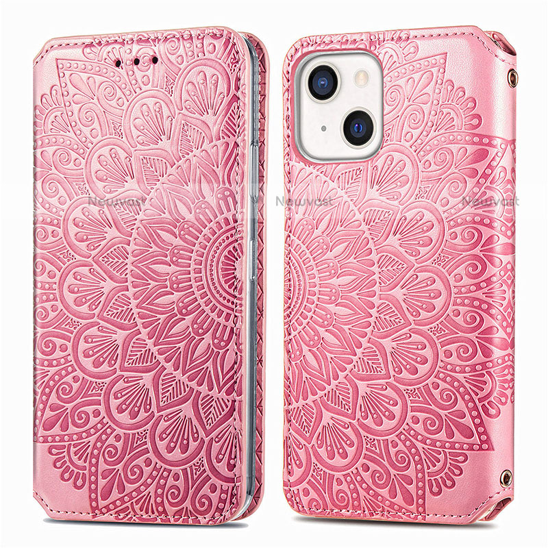 Leather Case Stands Fashionable Pattern Flip Cover H01 Holder for Apple iPhone 13 Rose Gold