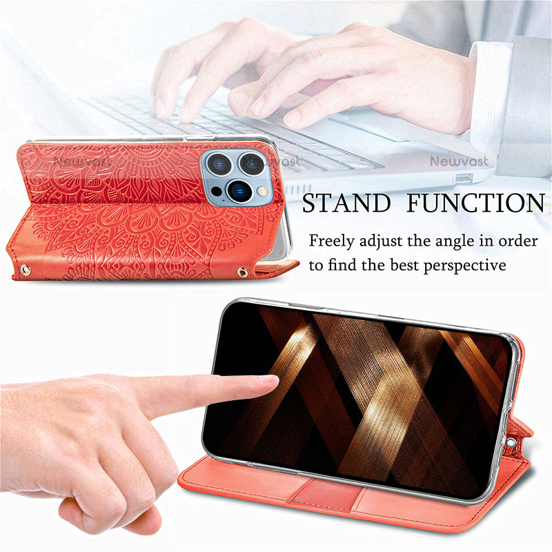 Leather Case Stands Fashionable Pattern Flip Cover H01 Holder for Apple iPhone 14 Pro