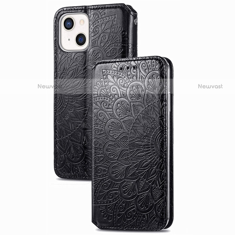 Leather Case Stands Fashionable Pattern Flip Cover H02 Holder for Apple iPhone 13 Black