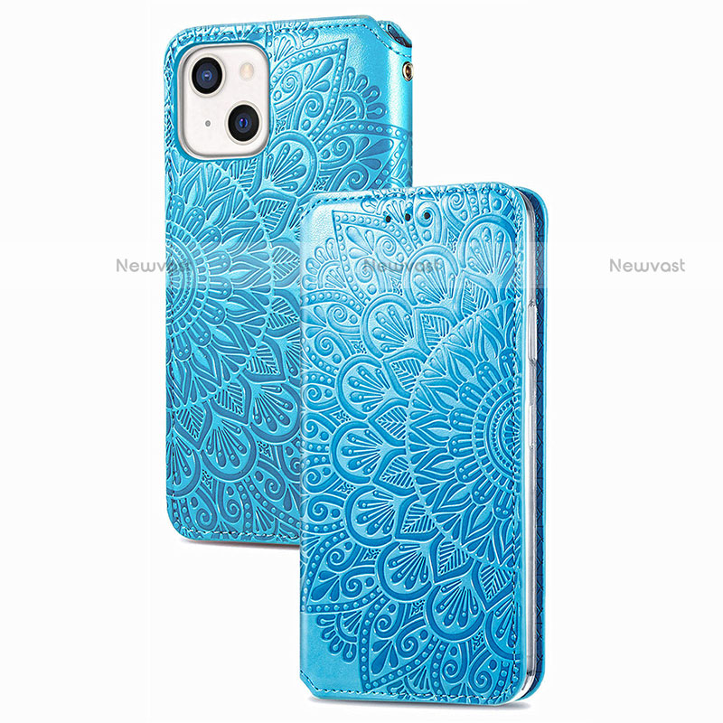 Leather Case Stands Fashionable Pattern Flip Cover H02 Holder for Apple iPhone 13 Mini Blue