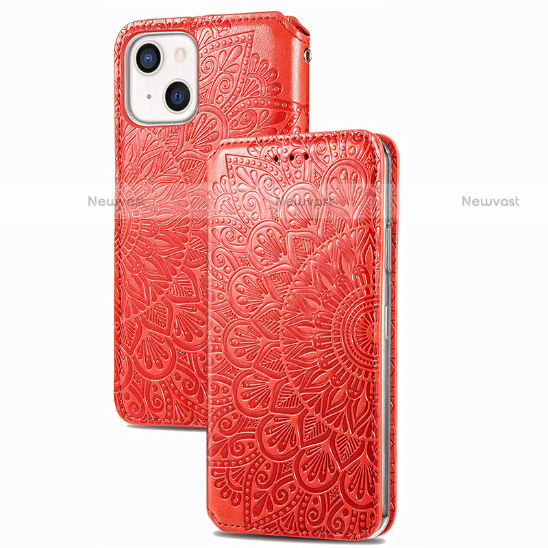 Leather Case Stands Fashionable Pattern Flip Cover H02 Holder for Apple iPhone 13 Red