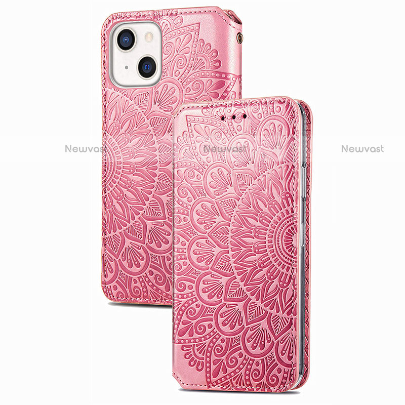 Leather Case Stands Fashionable Pattern Flip Cover H02 Holder for Apple iPhone 13 Rose Gold