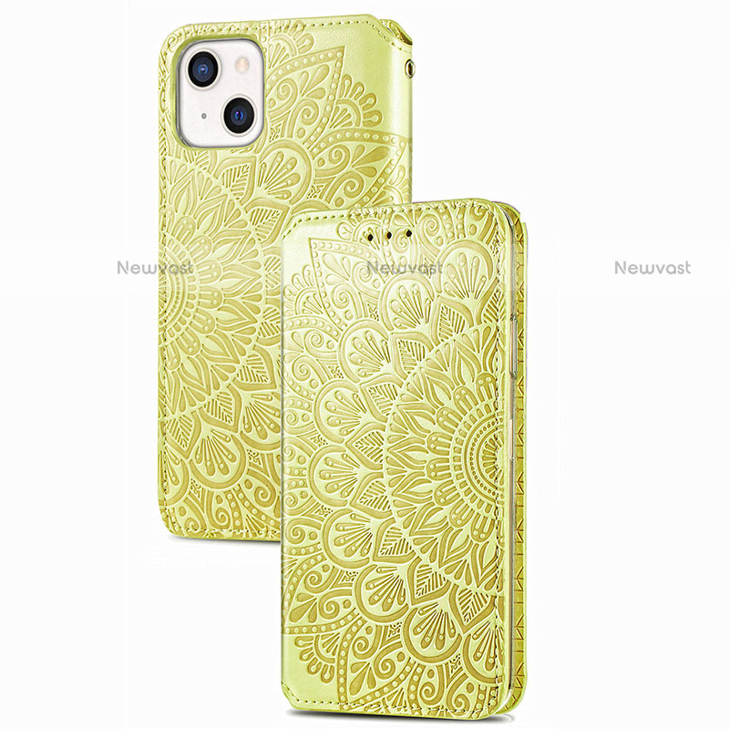 Leather Case Stands Fashionable Pattern Flip Cover H02 Holder for Apple iPhone 13 Yellow