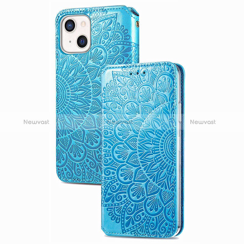 Leather Case Stands Fashionable Pattern Flip Cover H02 Holder for Apple iPhone 15 Blue