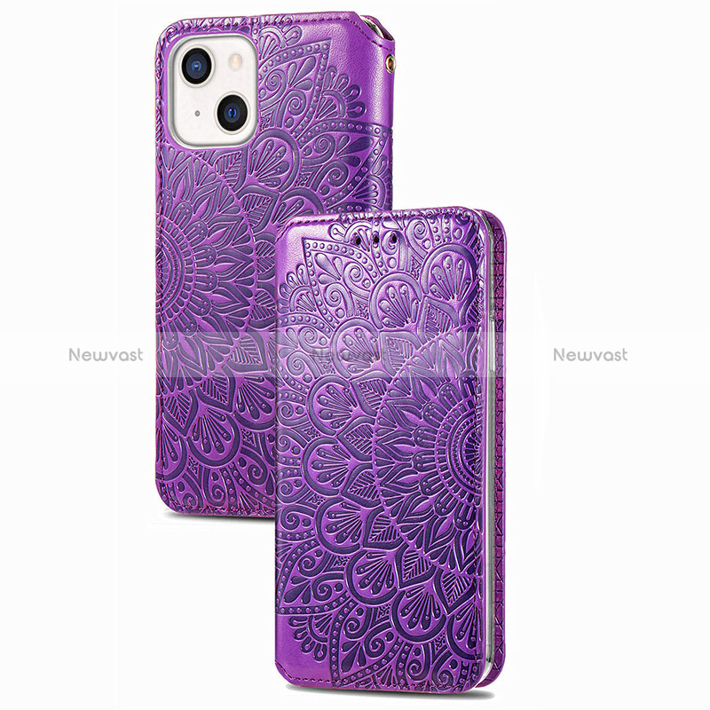 Leather Case Stands Fashionable Pattern Flip Cover H02 Holder for Apple iPhone 15 Purple