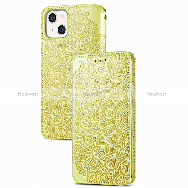 Leather Case Stands Fashionable Pattern Flip Cover H02 Holder for Apple iPhone 15 Yellow