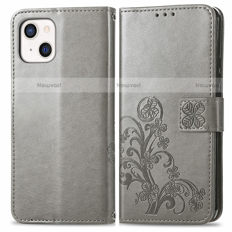 Leather Case Stands Fashionable Pattern Flip Cover H03 Holder for Apple iPhone 13 Gray