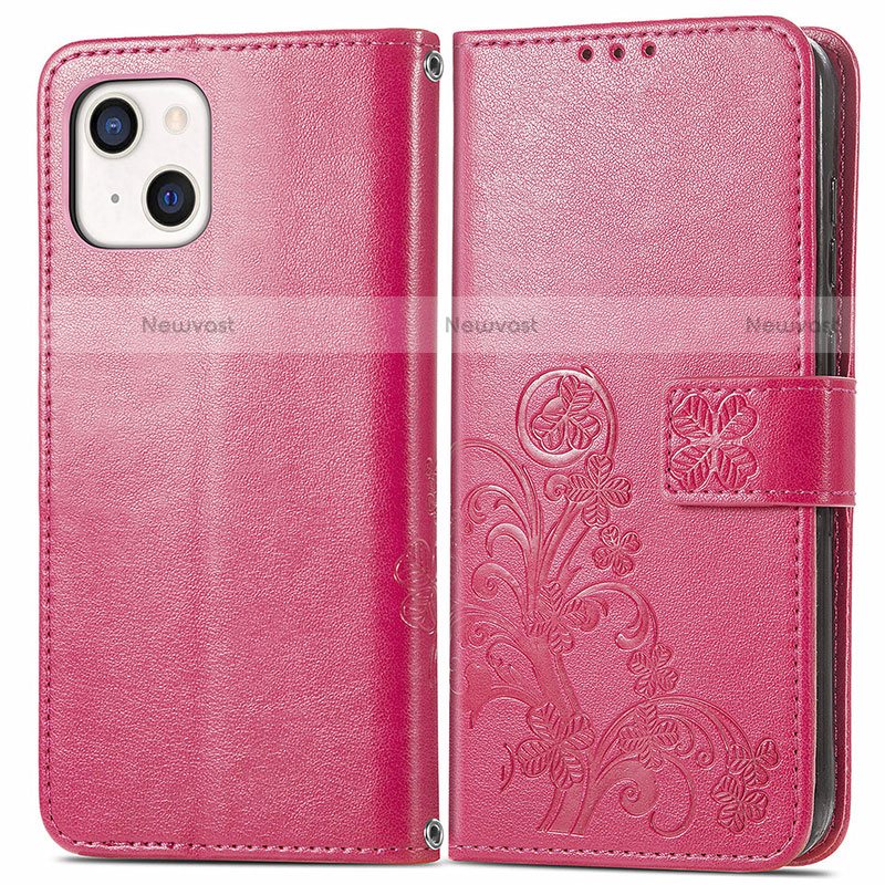 Leather Case Stands Fashionable Pattern Flip Cover H03 Holder for Apple iPhone 13 Mini Hot Pink