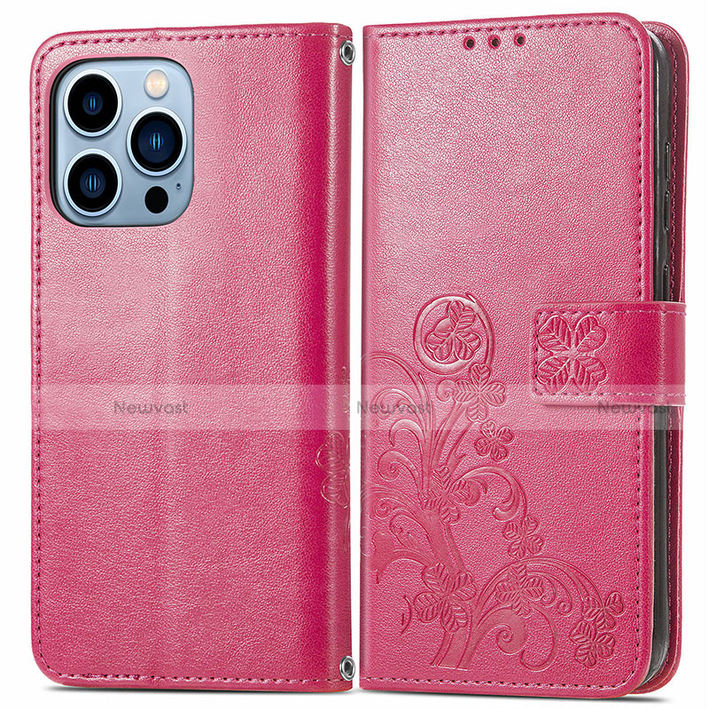 Leather Case Stands Fashionable Pattern Flip Cover H03 Holder for Apple iPhone 13 Pro Hot Pink