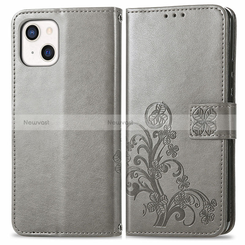 Leather Case Stands Fashionable Pattern Flip Cover H03 Holder for Apple iPhone 15 Gray