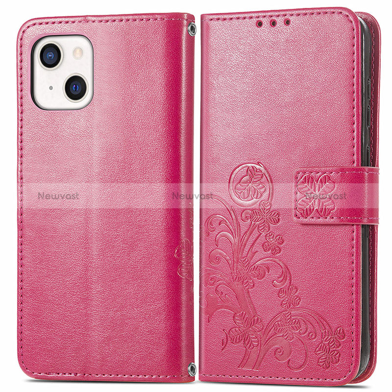 Leather Case Stands Fashionable Pattern Flip Cover H03 Holder for Apple iPhone 15 Hot Pink