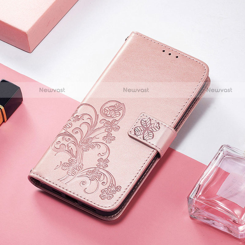 Leather Case Stands Fashionable Pattern Flip Cover H04 Holder for Apple iPhone 14 Plus Rose Gold