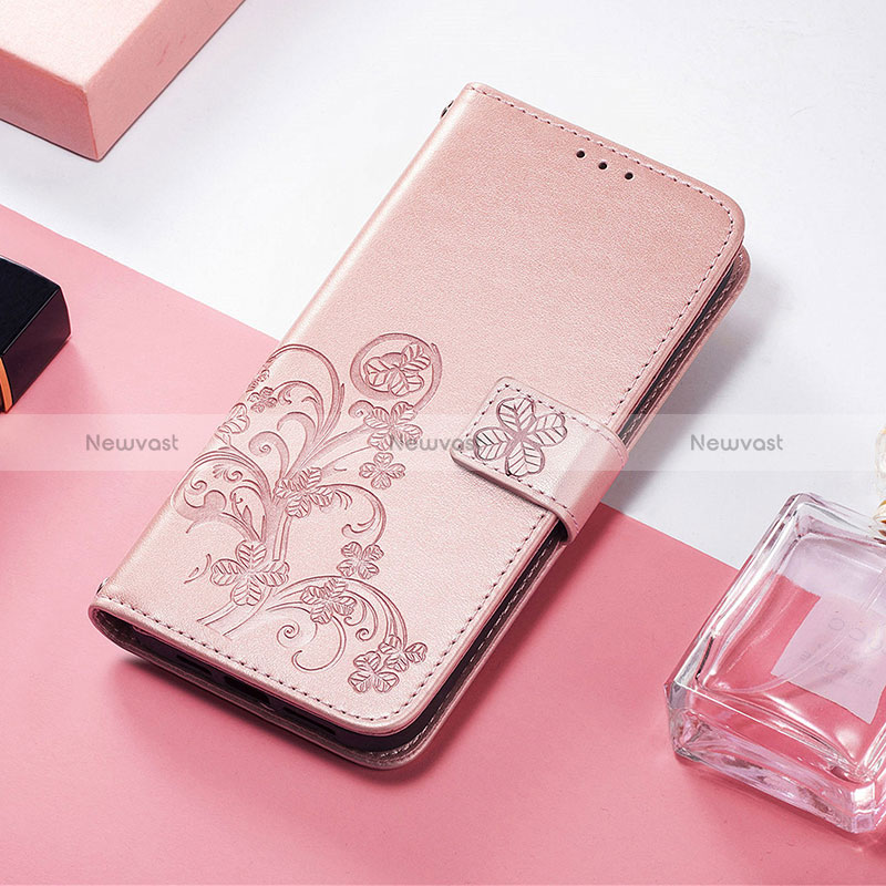 Leather Case Stands Fashionable Pattern Flip Cover H04 Holder for Apple iPhone 14 Pro Rose Gold