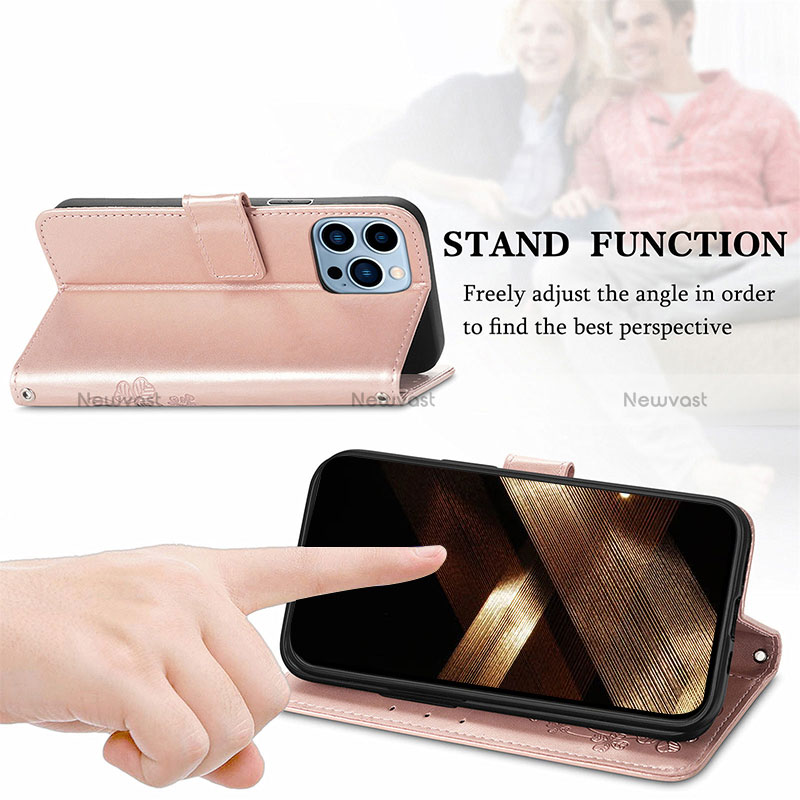 Leather Case Stands Fashionable Pattern Flip Cover H04 Holder for Apple iPhone 15 Pro