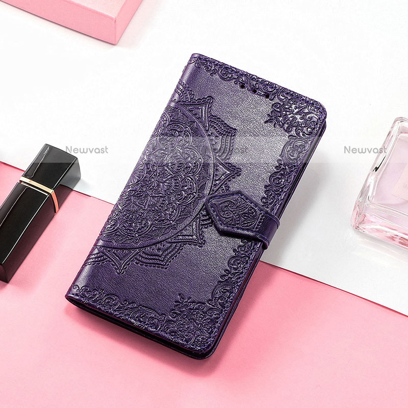 Leather Case Stands Fashionable Pattern Flip Cover H06 Holder for Apple iPhone 13 Mini Purple