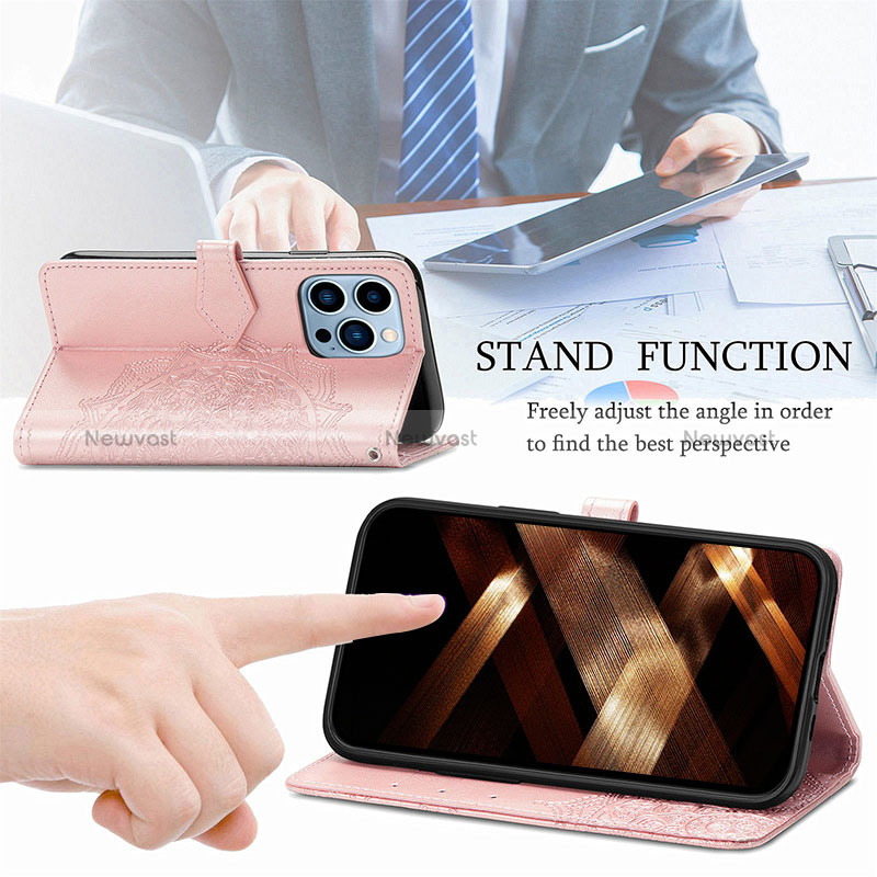 Leather Case Stands Fashionable Pattern Flip Cover H06 Holder for Apple iPhone 14 Pro Max