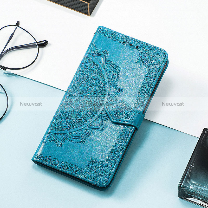 Leather Case Stands Fashionable Pattern Flip Cover H06 Holder for Apple iPhone 15 Blue