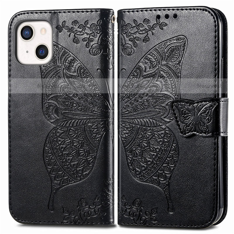 Leather Case Stands Fashionable Pattern Flip Cover H07 Holder for Apple iPhone 13 Black