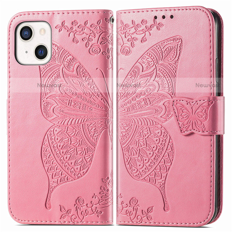 Leather Case Stands Fashionable Pattern Flip Cover H07 Holder for Apple iPhone 13 Mini Hot Pink