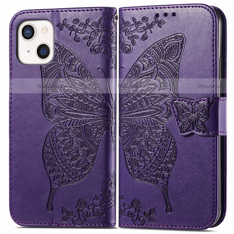 Leather Case Stands Fashionable Pattern Flip Cover H07 Holder for Apple iPhone 13 Mini Purple