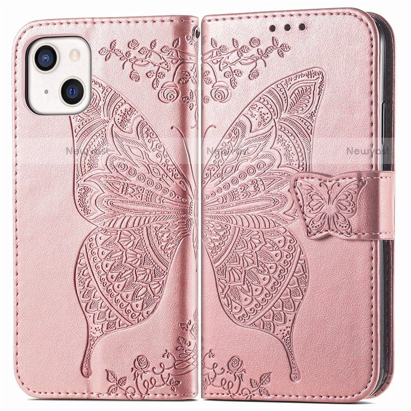 Leather Case Stands Fashionable Pattern Flip Cover H07 Holder for Apple iPhone 13 Mini Rose Gold