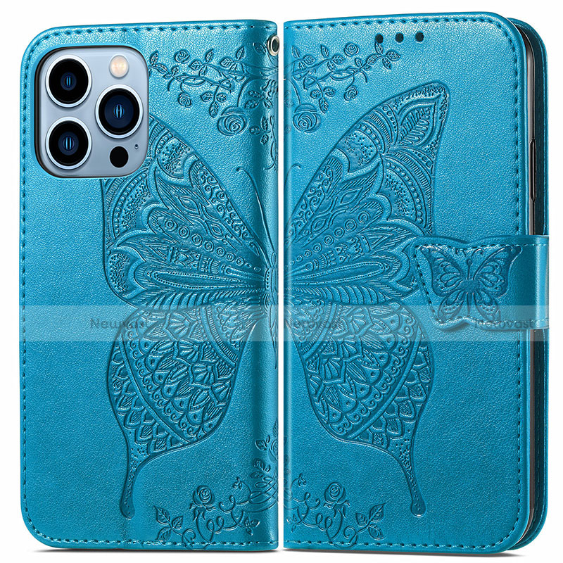 Leather Case Stands Fashionable Pattern Flip Cover H07 Holder for Apple iPhone 13 Pro Max Blue