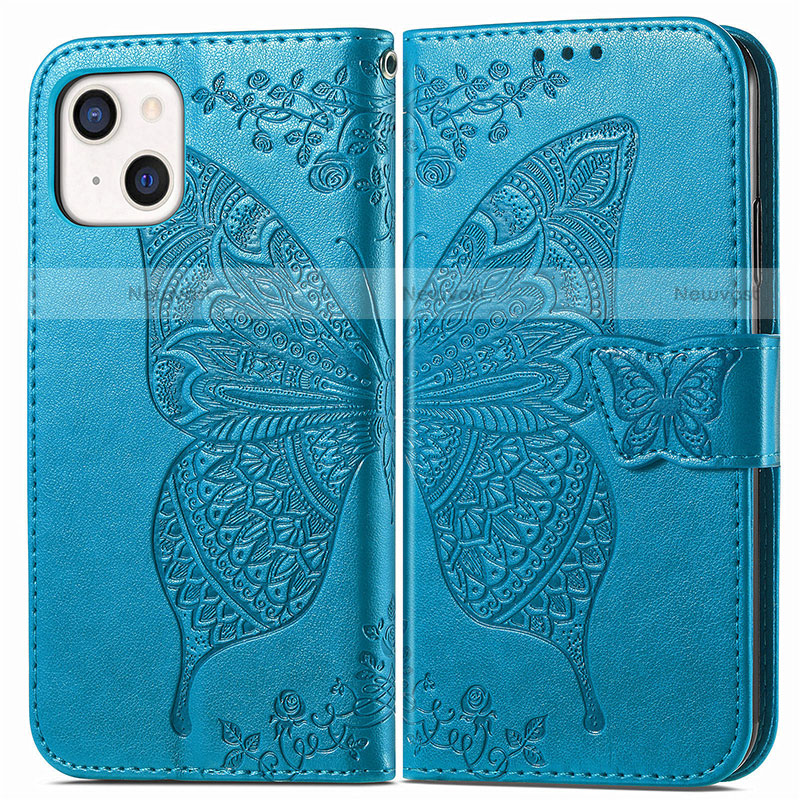 Leather Case Stands Fashionable Pattern Flip Cover H07 Holder for Apple iPhone 14 Blue