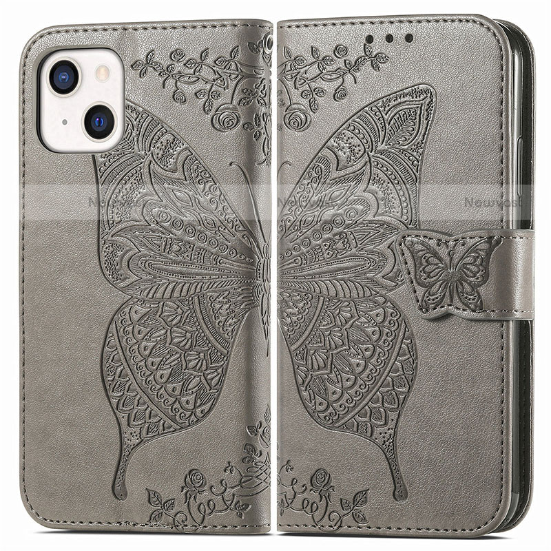 Leather Case Stands Fashionable Pattern Flip Cover H07 Holder for Apple iPhone 14 Gray