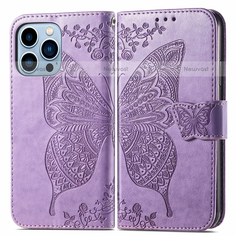 Leather Case Stands Fashionable Pattern Flip Cover H07 Holder for Apple iPhone 14 Pro Clove Purple