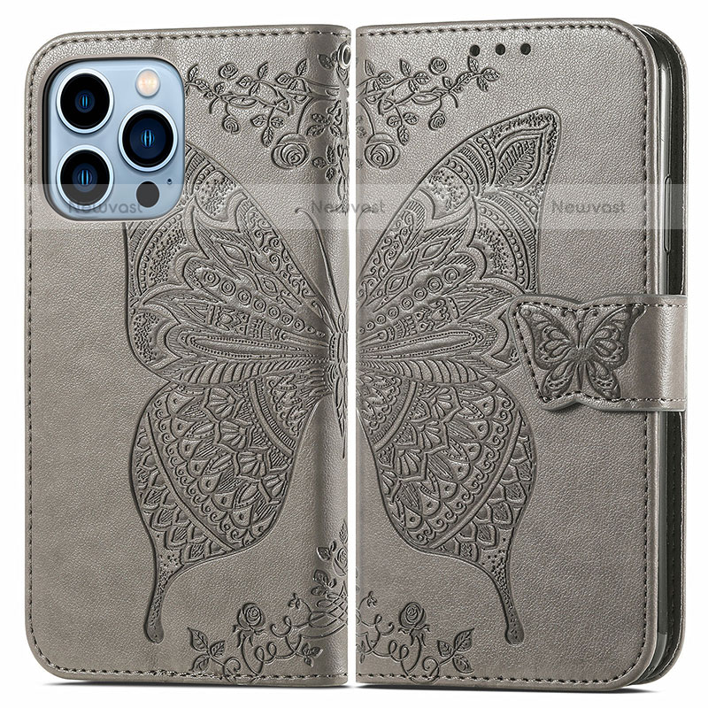 Leather Case Stands Fashionable Pattern Flip Cover H07 Holder for Apple iPhone 14 Pro Gray