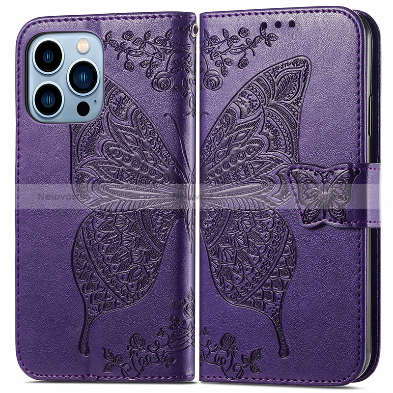 Leather Case Stands Fashionable Pattern Flip Cover H07 Holder for Apple iPhone 14 Pro Max Purple