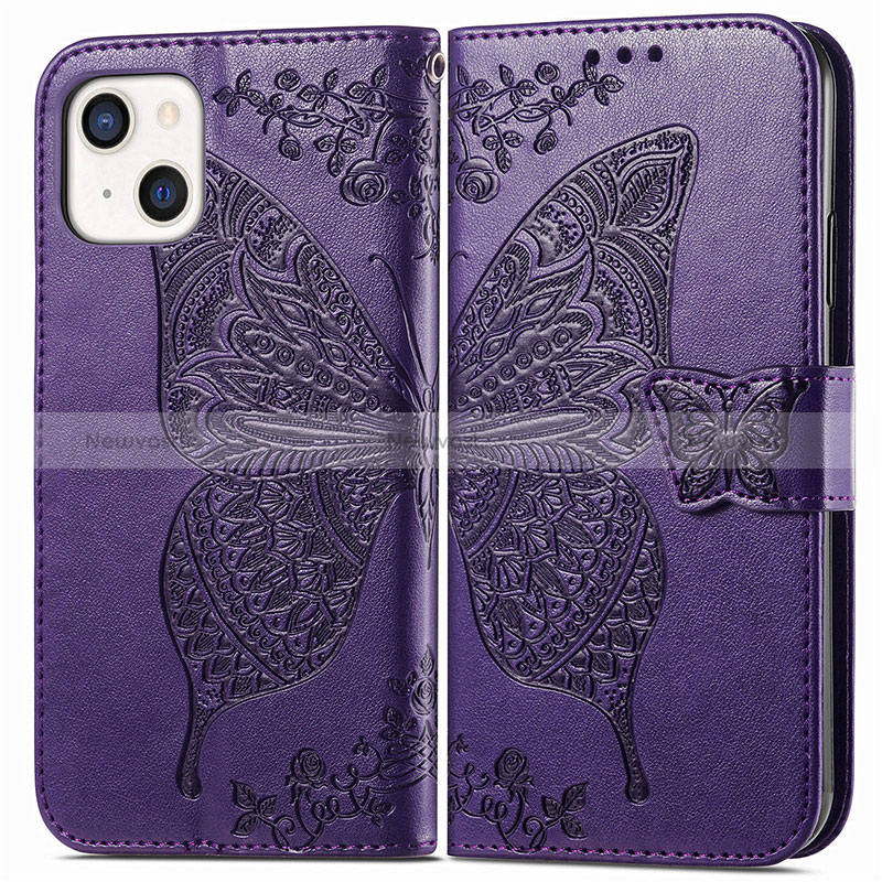 Leather Case Stands Fashionable Pattern Flip Cover H07 Holder for Apple iPhone 15 Plus Purple