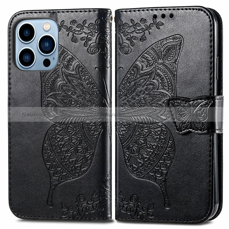 Leather Case Stands Fashionable Pattern Flip Cover H07 Holder for Apple iPhone 16 Pro Black