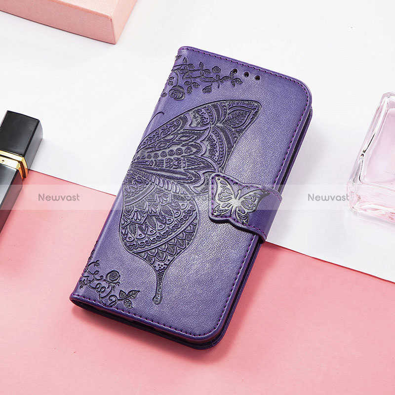 Leather Case Stands Fashionable Pattern Flip Cover H08 Holder for Apple iPhone 14 Pro Max Purple