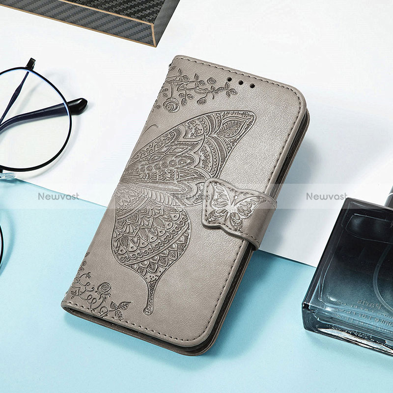 Leather Case Stands Fashionable Pattern Flip Cover H08 Holder for Apple iPhone 15 Plus Gray