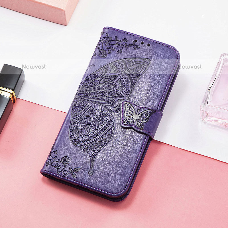 Leather Case Stands Fashionable Pattern Flip Cover H08 Holder for Apple iPhone 15 Pro Max Purple