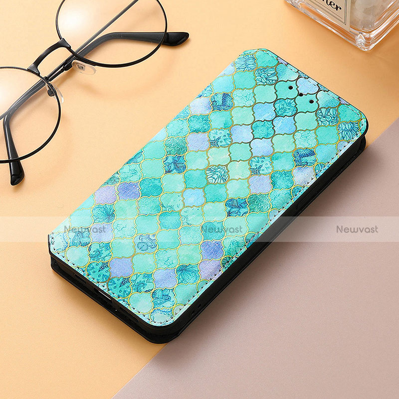 Leather Case Stands Fashionable Pattern Flip Cover H09 Holder for Apple iPhone 13 Pro Green