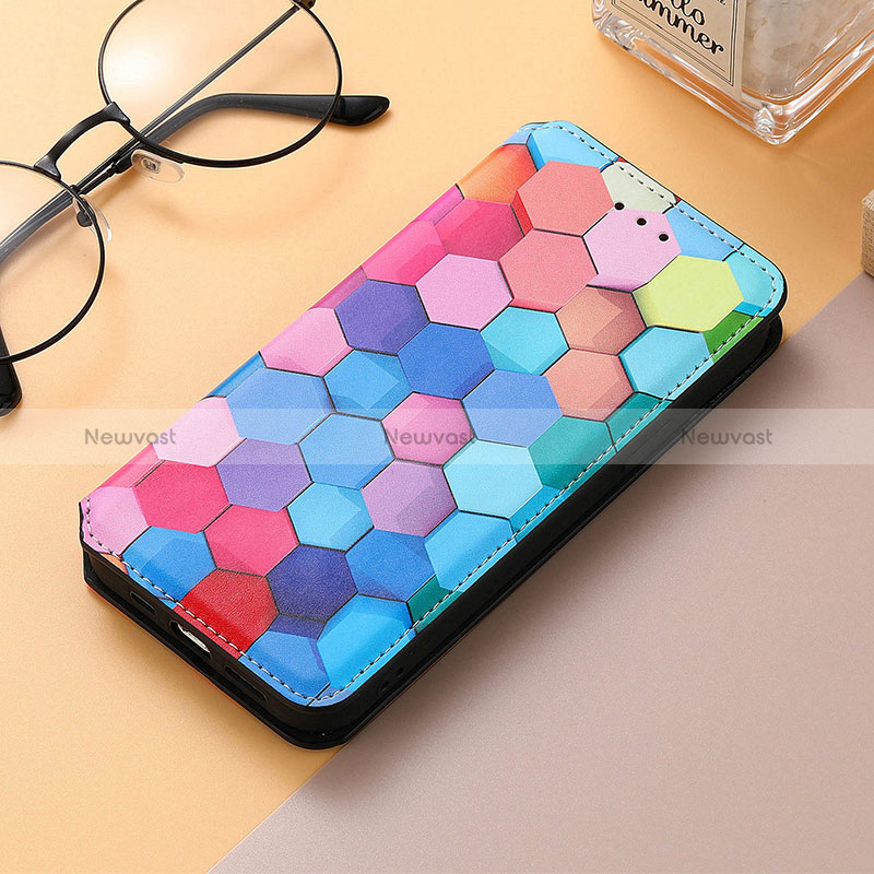 Leather Case Stands Fashionable Pattern Flip Cover H09 Holder for Apple iPhone 14 Pro Max Blue