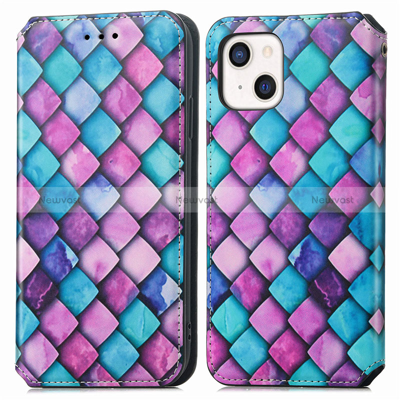 Leather Case Stands Fashionable Pattern Flip Cover H09 Holder for Apple iPhone 15 Plus Purple