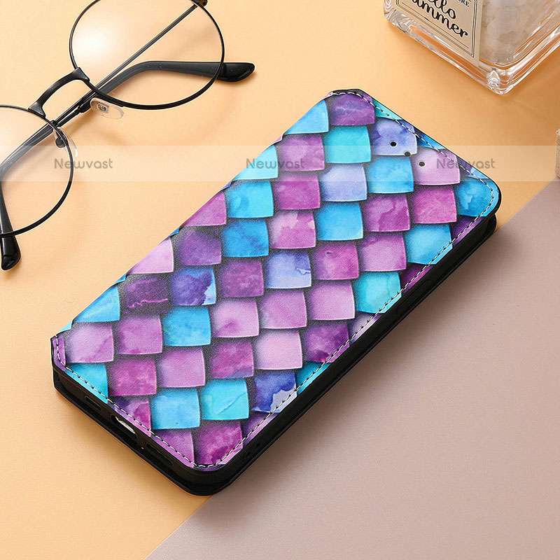 Leather Case Stands Fashionable Pattern Flip Cover H09 Holder for Apple iPhone 15 Pro Max Purple