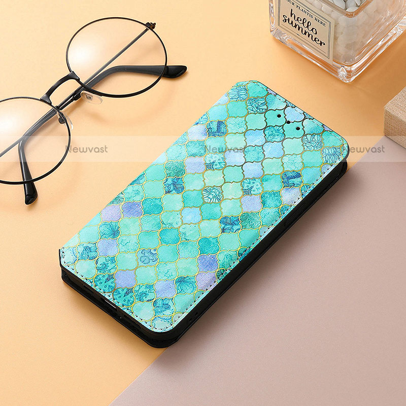 Leather Case Stands Fashionable Pattern Flip Cover H10 Holder for Apple iPhone 13 Mini Green