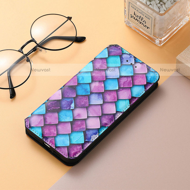 Leather Case Stands Fashionable Pattern Flip Cover H10 Holder for Apple iPhone 13 Mini Purple