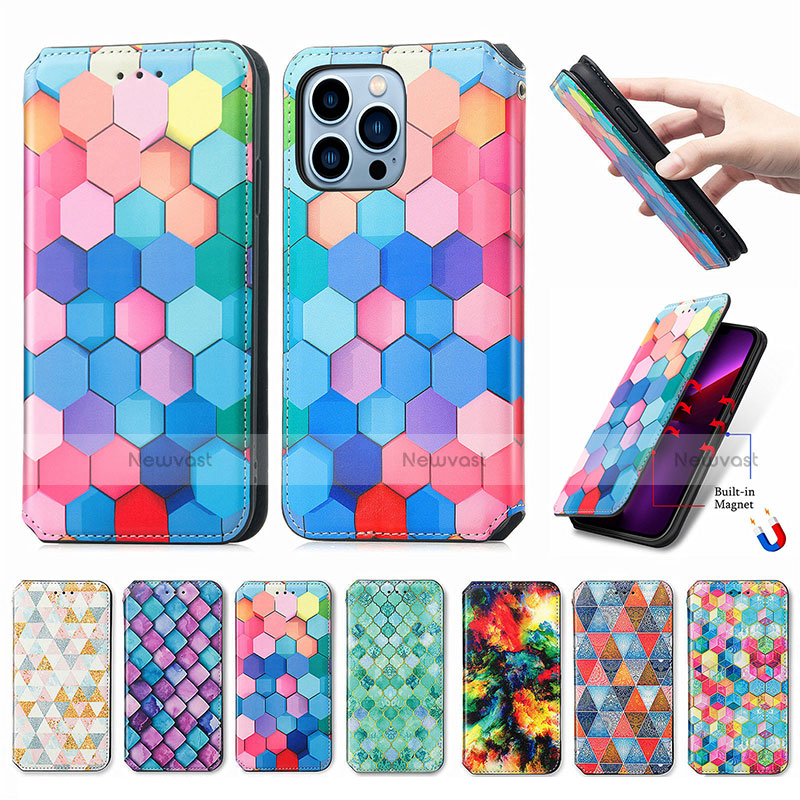 Leather Case Stands Fashionable Pattern Flip Cover H10 Holder for Apple iPhone 13 Pro