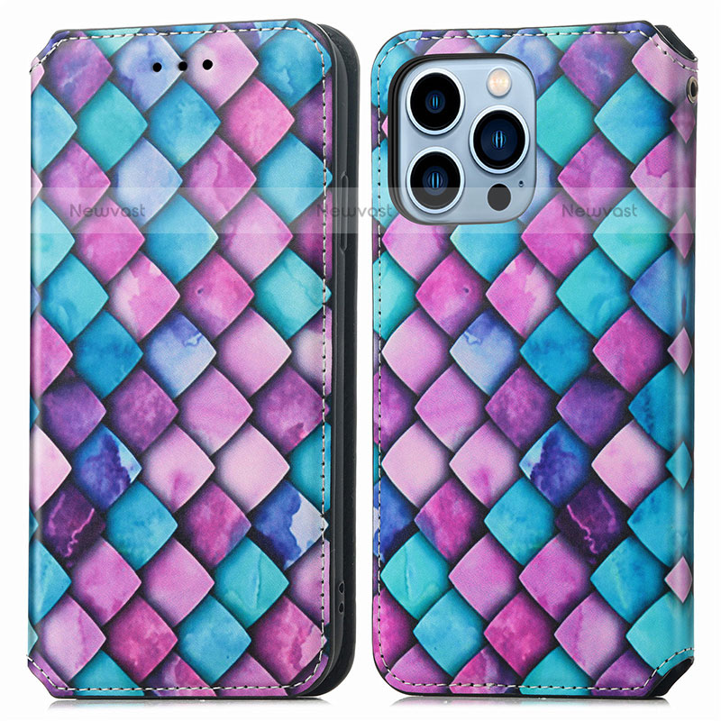 Leather Case Stands Fashionable Pattern Flip Cover H10 Holder for Apple iPhone 14 Pro Purple