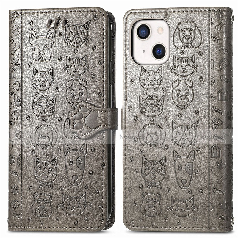 Leather Case Stands Fashionable Pattern Flip Cover H11 Holder for Apple iPhone 13 Mini Gray