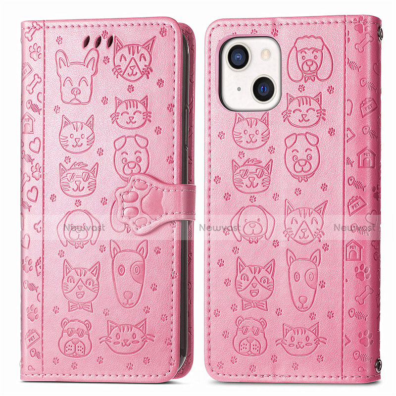 Leather Case Stands Fashionable Pattern Flip Cover H11 Holder for Apple iPhone 13 Mini Pink