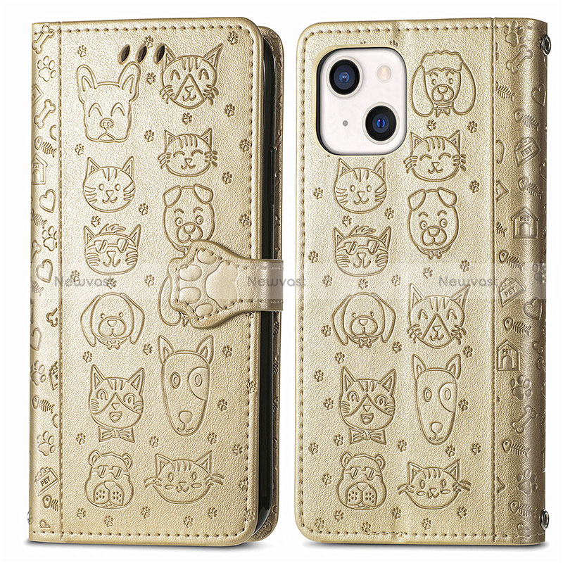 Leather Case Stands Fashionable Pattern Flip Cover H11 Holder for Apple iPhone 15 Gold