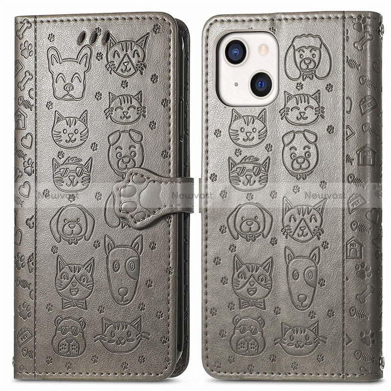 Leather Case Stands Fashionable Pattern Flip Cover H11 Holder for Apple iPhone 15 Gray